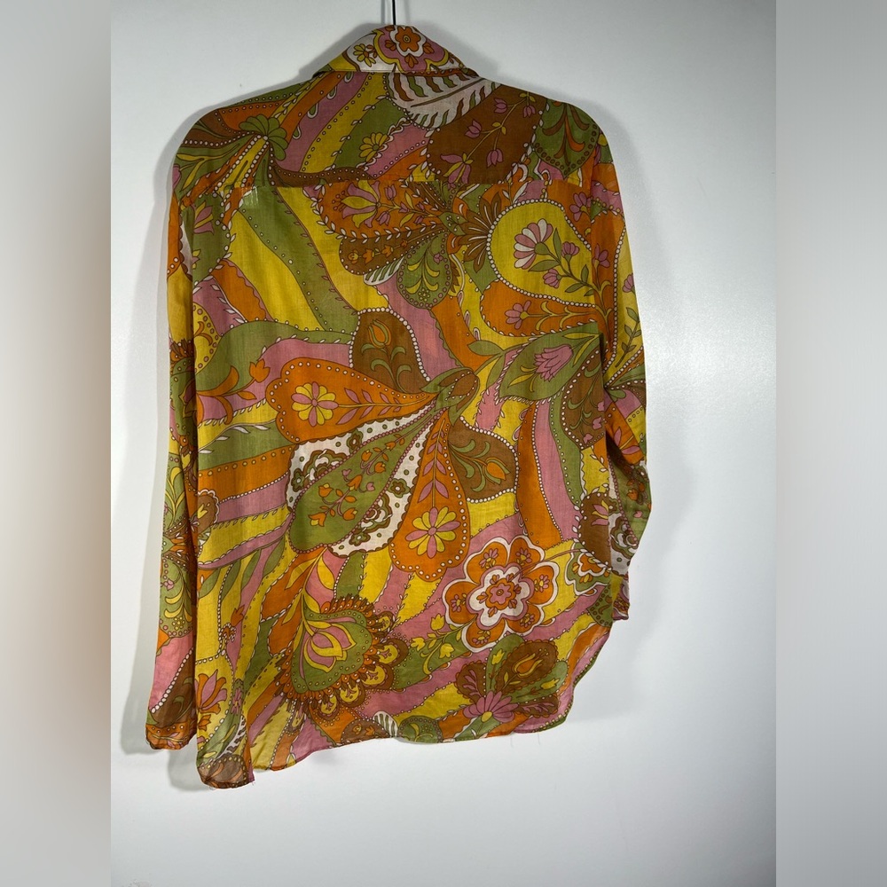 Zara Printed Button Up Cotton Shirt Sz Medium - Picture 6 of 11